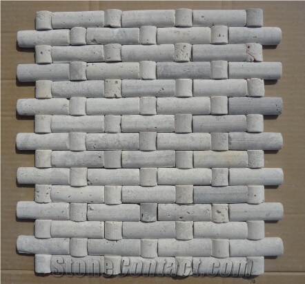 China White Travertine with Red Stone 3d Mosaic,Chinese White Travertine Wall Mosaic,Natural White Travertine Stone Mosaic Pattern for Interior Wall Decor