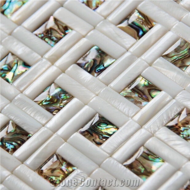 Convex Surface Sea Shell Wall Mosaic Freshwater Shell Mixed Abalone Shell Decorating Panel,Natural Sea Shell Mosaic Pattern for Interior Wall Decoration