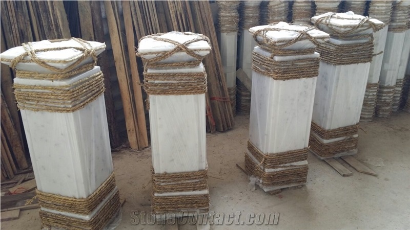 Guangxi White Marble Gate Columns,China Carrara White Marble Gate Pillars,China White Marble Gate Post