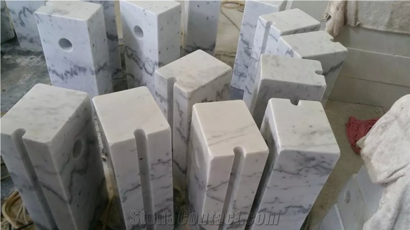 Guangxi White Marble Parking Stone,China Carrara White Marble Parking Curbs,White Marble Parking Barriers,China White Marble Car Parking Stone