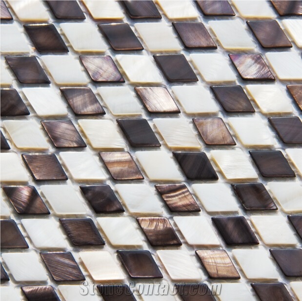Natural Sea Shell Mosaic,Freshwater Sea Shell Decorative Wall Mosaic Panel,Rhombus Shaped Sea Shell Mosaic for Interior Wall Decoration