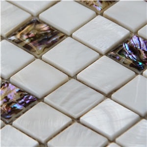 Natural Sea Shell Mosaic,Freshwater Sea Shell Mixed Abalone Sea Shell Wall Mosaic Panel,Square Shaped Sea Shell Mosaic Pattern for Interior Wall Decoration