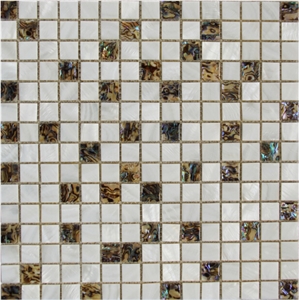 Natural Sea Shell Mosaic,Freshwater Sea Shell Mixed Abalone Sea Shell Wall Mosaic Panel,Square Shaped Sea Shell Mosaic Pattern for Interior Wall Decoration