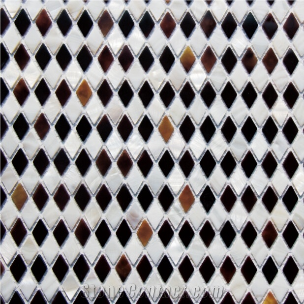 Natural Sea Shell Mosaic,Freshwater Sea Shell Mixed Cattle Ear Sea Shell Decorative Wall Mosaic Panel,Rhombus Shaped Sea Shell Mosaic Pattern for Interior Wall Decoration