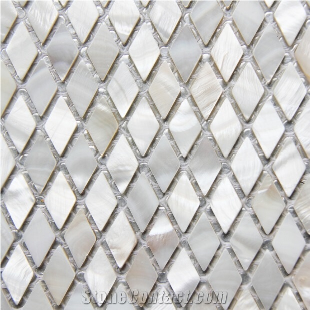 Natural Sea Shell Mosaic,Freshwater Sea Shell Wall Mosaic Panel,Rhombus Shaped Sea Shell Mosaic Pattern for Interior Wall Decoration