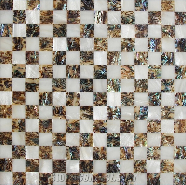 Natural Sea Shell Wall Mosaic,Freshwater Shell and Cattle Ear Shell Mosaic Pattern,Square Shaped Sea Shell Mosaic for Interior Wall Decoration