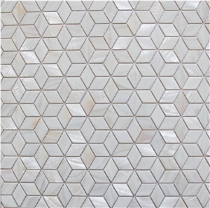 Natural Sea Shell White Mosaic,Freshwater Sea Shell Wall Mosaic Panel,Rhombus Shaped Sea Shell Mosaic Pattern for Interior Wall Decoration
