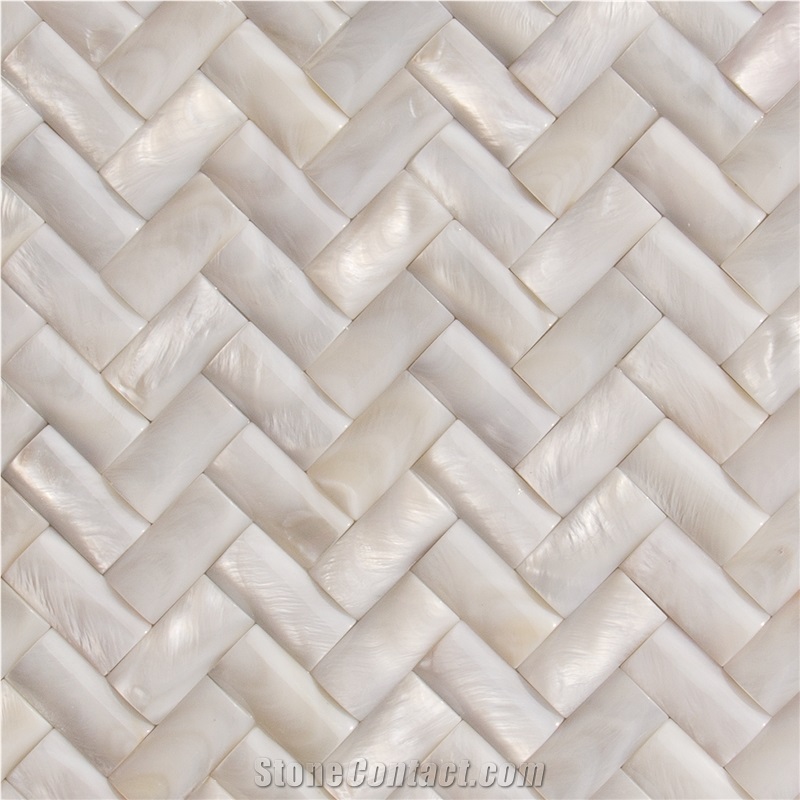 Natural White Sea Shell 3d Mosaic,Freshwater Sea Shell Wall Mosaic,Strips Shaped Sea Shell Mosaic Pattern for Interior Wall Decoration