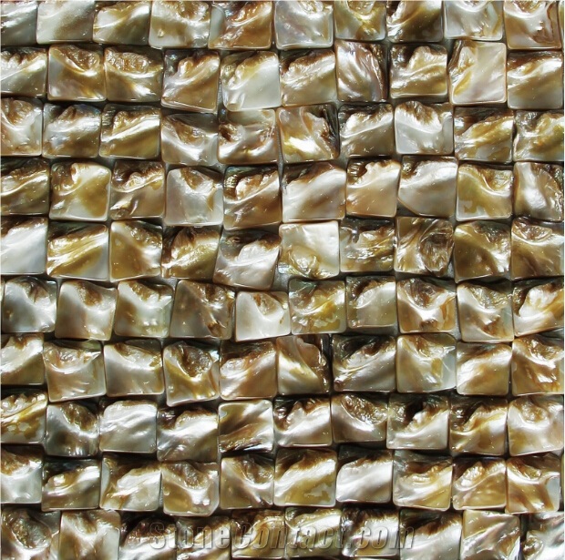 Natural Yellow Sea Shell 3d Mosaic,Freshwater Sea Shell Decorative Wall Mosaic Panel,Square Shaped Sea Shell Mosaic Pattern for Interior Wall Decoration