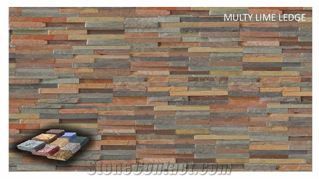 Multi Slate Ledge, Multicolor Slate Wall Cladding, Stacked Stone Veneer