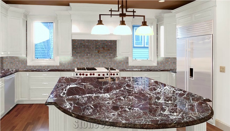 Rosso Levanto Marble Countertops, Red Marble Kitchen Countertops, Island Tops