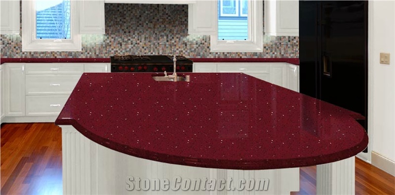 Rosso Quartz Countertop, Red Quartz Stone Kitchen Countertops, Island Tops India