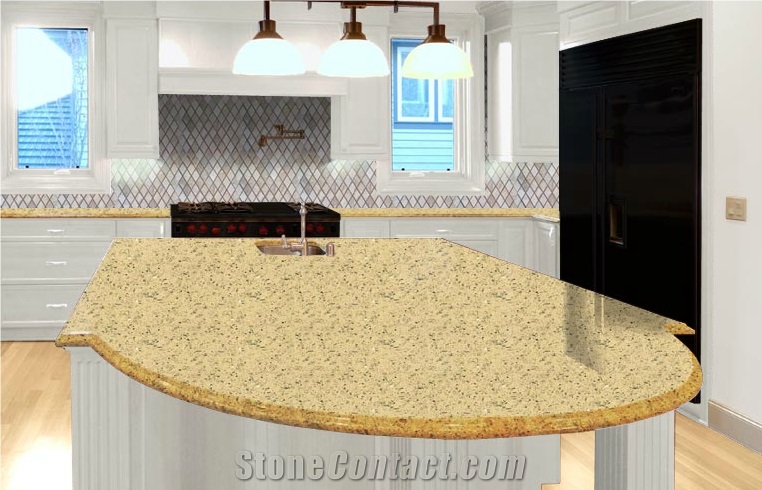 Sandy Quartz Countertops, Yellow Quartz Stone Kitchen Countertops, Island Tops