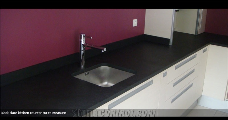 Brazilian Black Slate Kitchen Countertops and Floors, Preta Ardosia Floor Tiles, Floor Covering Tiles