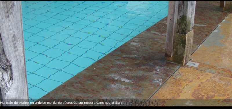 Multicolor Vermelho Slate Swimming Pool Pavers, Multicolor Slate Pool Coping Brazil
