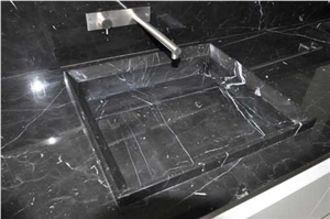 Nero Marquina Marble Vanity Top and Wash Basin