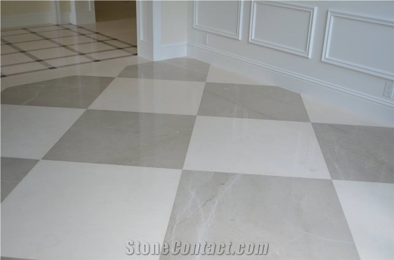 Bianco Pearl Polished Limestone and Umbra Polished Marble Are Combined Floor