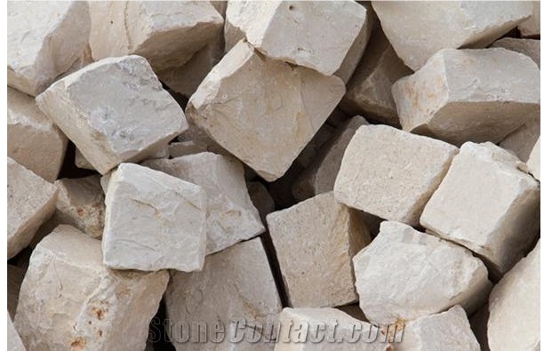 Moleanos White Limestone Cube Stone Pavement, Pavers