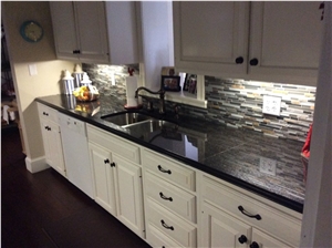 Black Pearl Granite Kitchen Top On White Cabinet