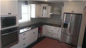 Black Pearl Granite Kitchen Top On White Cabinet