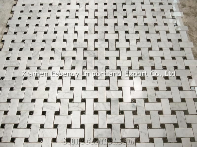 Basket Wave Marble Mosaic Tile, Bianco Carrara C White Marble Mosaic