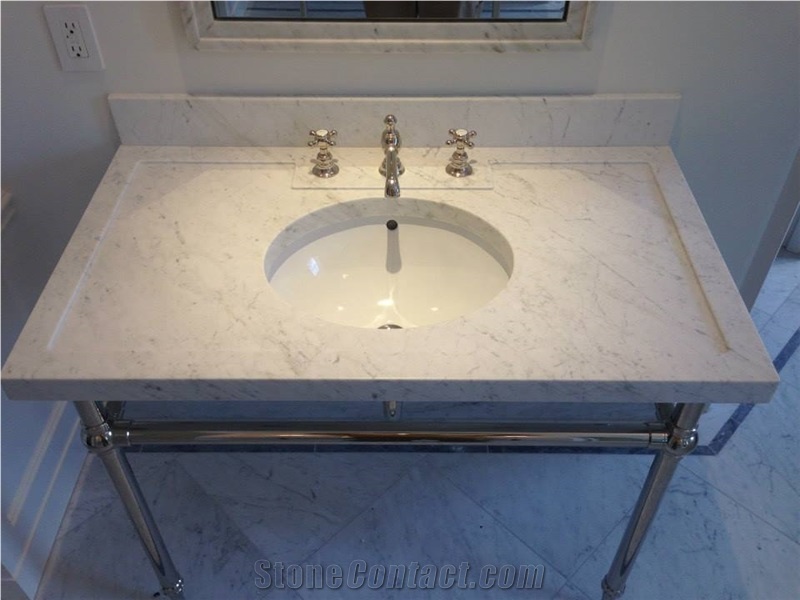 2 Thick White Carrara Marble Vanity, How Thick Should A Bathroom Vanity Top Be