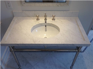 2" Thick White Carrara Marble Vanity Top, Custom Carved