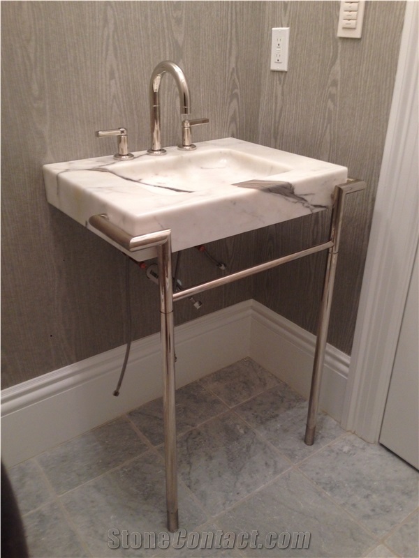 White Marble Custom Design 4" Bathroom Sink