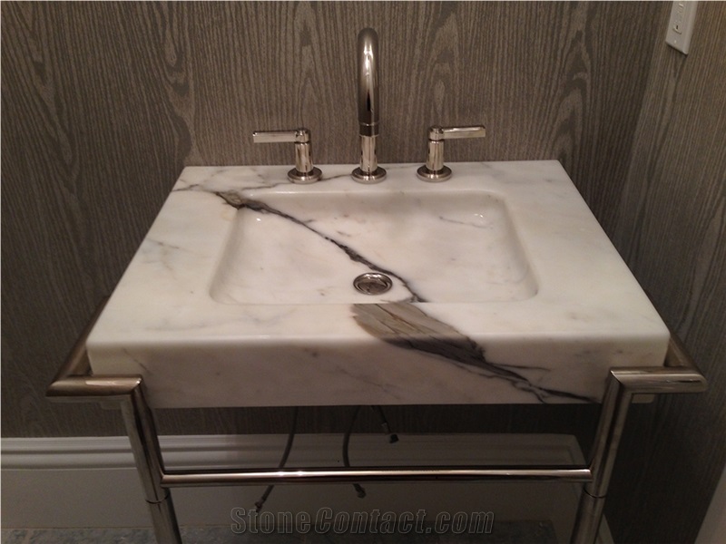 White Marble Custom Design 4" Bathroom Sink