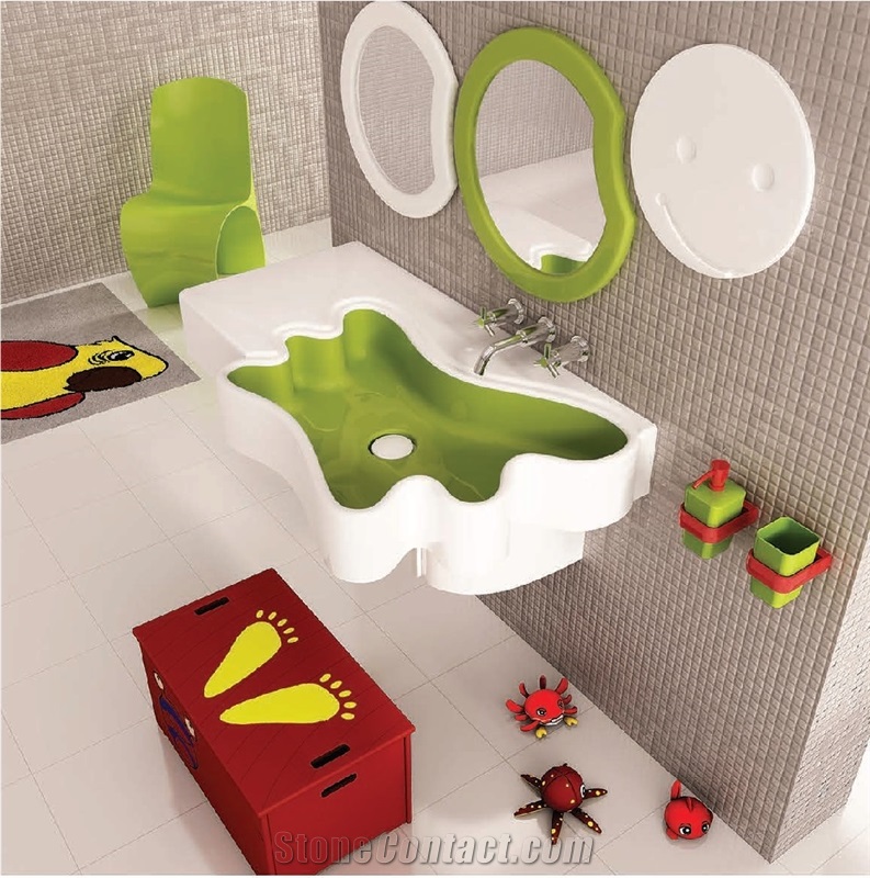 Green and White Kids Aqua Sinks & Basins