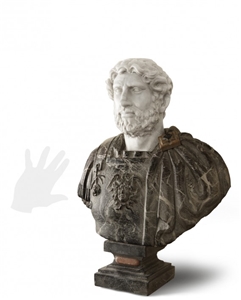 Bust Of Hadrian - White Carrara and Rosso Levanto Marble Hand Carved and Antiquized