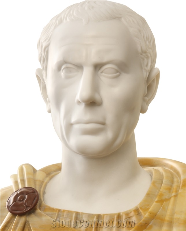 Bust Of Julius Caesar - White Carrara and Giallo Siena Marble Hand Carved