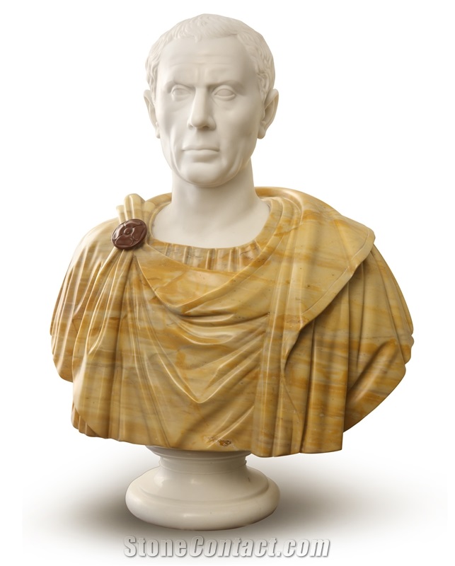 Bust Of Julius Caesar - White Carrara and Giallo Siena Marble Hand ...