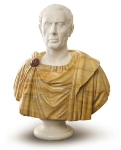 Bust Of Julius Caesar - White Carrara and Giallo Siena Marble Hand Carved
