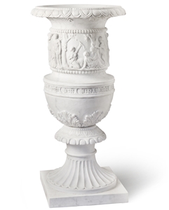 White Carrara Marble Hand Carved Decorated Vases