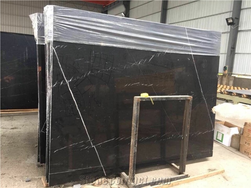 High Polished Double Black Marble, Nero Marquina Marble Slab and Tile