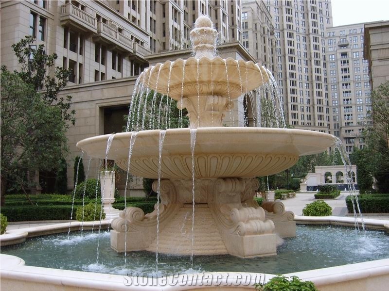 Beige Marble Garden Water Features, Exterior Landscaping Stones Rolling Sphere Fountains, Outdoor Sculptured Fountain, Polished Floating Ball Fountains with Stone Base