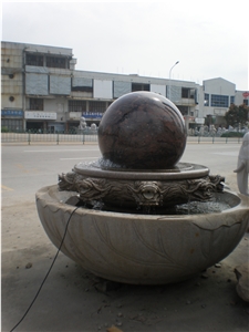 China Cuckoo Red Marble Garden Water Features, Exterior Landscaping Stones Rolling Sphere Fountains, Outdoor Sculptured Round Ball Fountain, Polished Marble Floating Ball Fountains with Stone Base
