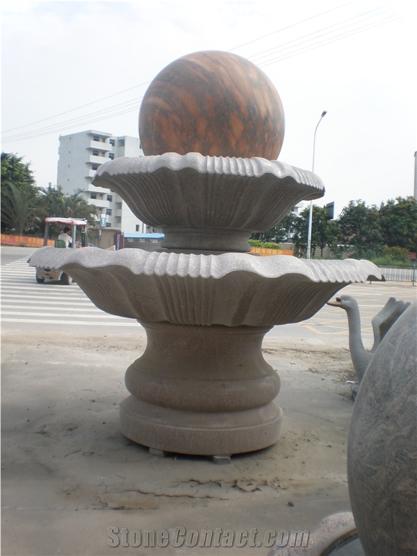 China G617 Granite Garden Water Features, Exterior Landscaping Stones Rolling Sphere Fountains, Outdoor Sculptured Round Ball Fountain, Pink Granite Polished Floating Ball Fountains with Stone Base