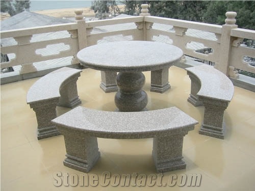 China G617 Pink Granite Garden Decoration Bench Table Sets, Outdoor Benches Tables, Exterior Stone Benches Street Furniture, Outdoor Landscaping Stones Park Chairs