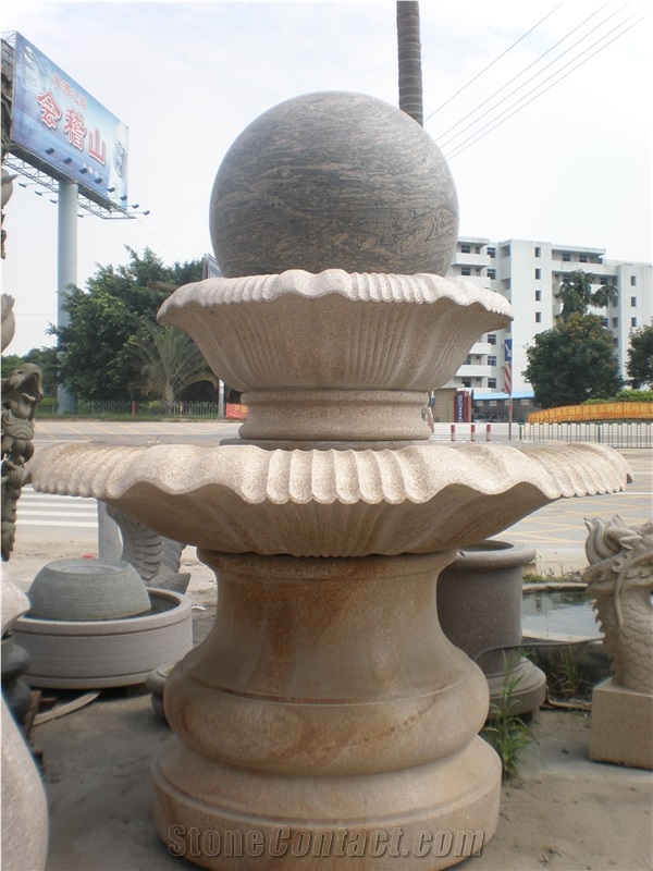 China G682 Granite Garden Water Features, Exterior Landscaping Stones Rolling Sphere Fountains, Outdoor Sculptured Round Ball Fountain, Yellow Polished Floating Ball Fountains with Stone Base