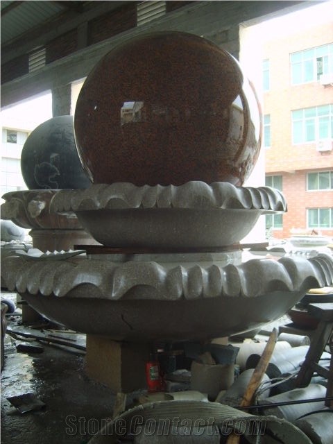 China Granite Garden Water Features, Exterior Landscaping Stones Rolling Sphere Fountains, Outdoor Sculptured Fountain, Red Granite Floating Ball Fountains with Stone Base