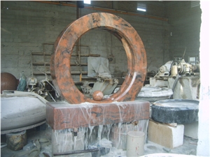 China Red Marble Garden Water Features, Exterior Landscaping Stones Rolling Sphere Fountains, Outdoor Sculptured Fountain, Floating Ball Fountains with Stone Base