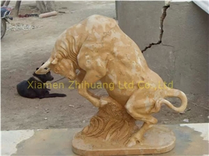 Brown Tiny Marble Bull Sculpture, Handcarved Sculpture