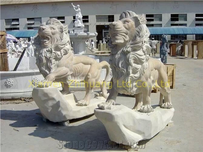 Multicolor Marble Lion Sculpture, Animal Sculptures