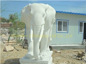 White Vein Marble Animal Elephant Sculpture & Statue
