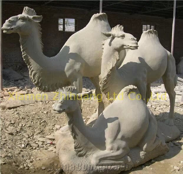 White Vein Marble Camel Sculpture, Animal Sculptures