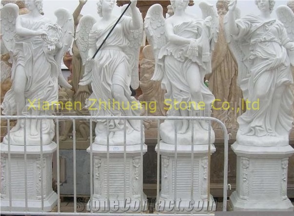 White Vein Marble Sculpture Polished, Angel Sculptures