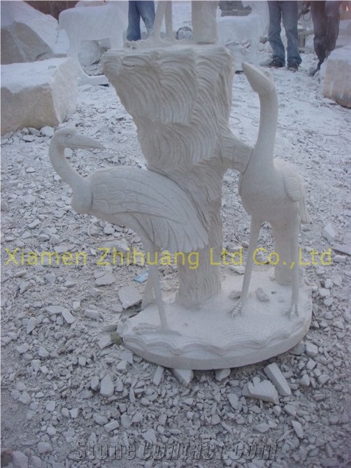 White Wave Granite Animal Sculpture, Handcarved Sculpture