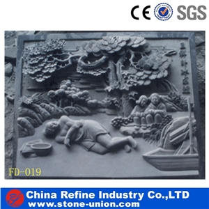 3d Wall Grey Granite Relief Carving for Garden, Lively Human Relief Sculptured,Stone Sculpture and Wall Reliefs Animal Sculptures Garden Sculptures